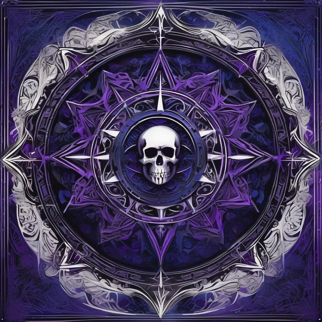 Mandala violeta com crânio ao centro.